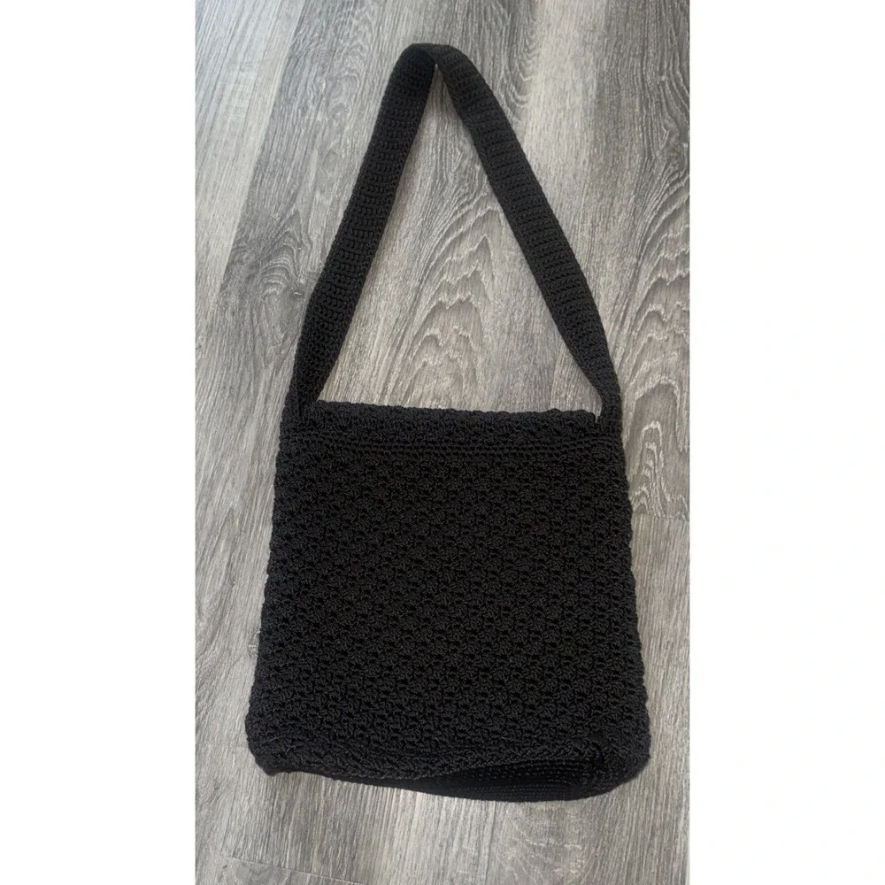 The SAK Small Black‎ Square Crochet Woven Crossbody Zip Pocket Pouch Purse
